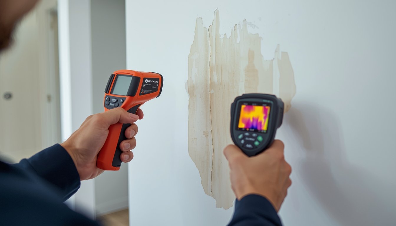 comparing moisture detection methods using moisture meter and thermal camera