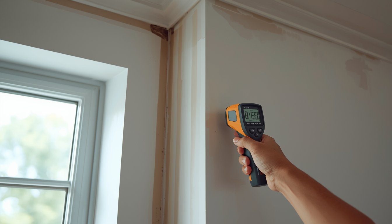 pinless moisture meter scanning wall for hidden moisture