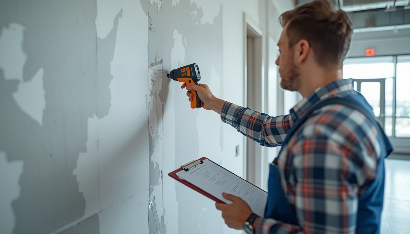 professional using a moisture meter during a building inspection